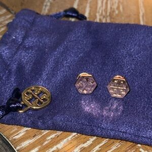 Tory Burch Hex Logo Rose Gold Earrings